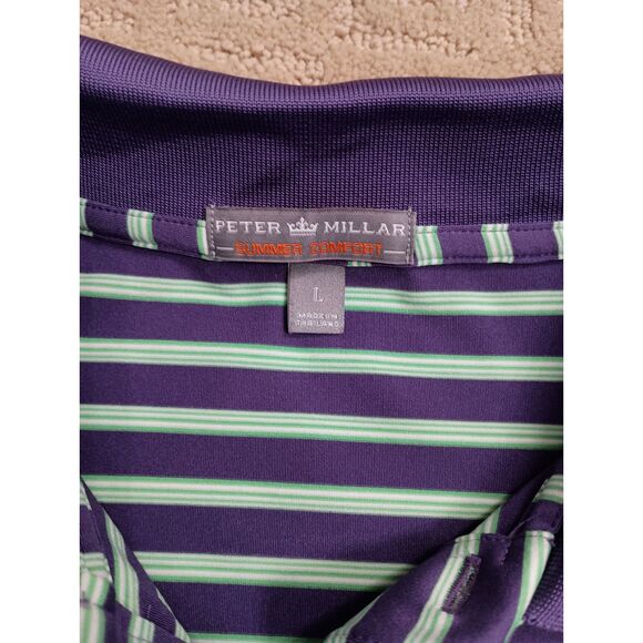 Peter Millar Polo Mens Large Purple & Green Striped Short Sleeve Summer Comfort - Picture 4 of 8